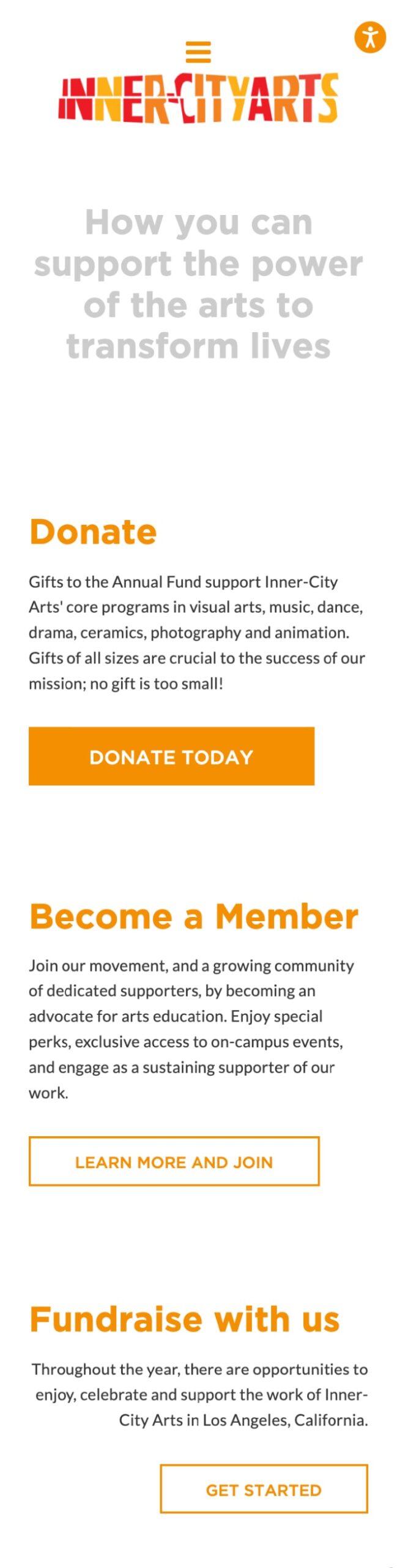 InnerCity Arts mobile version website