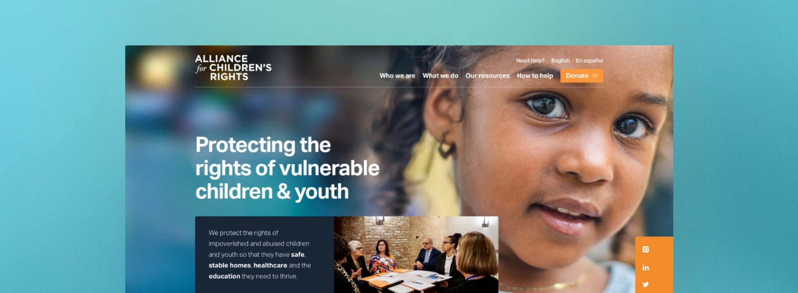 alliance for children's rights homepage web design
