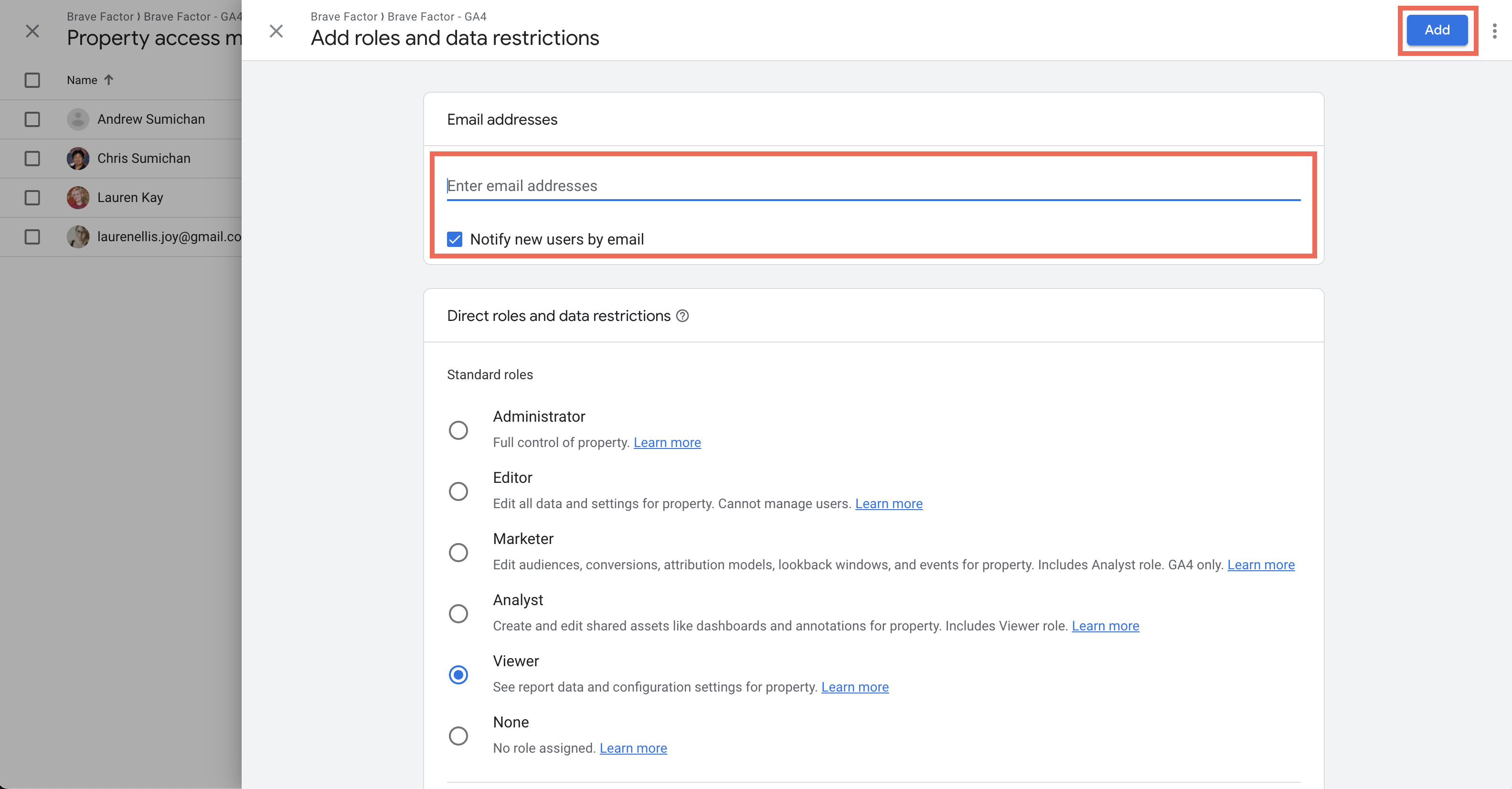 Google Analytics 4 add user